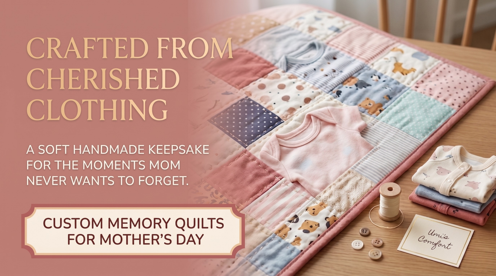 Mother’s Day promotion — custom memory quilts crafted from cherished clothing
