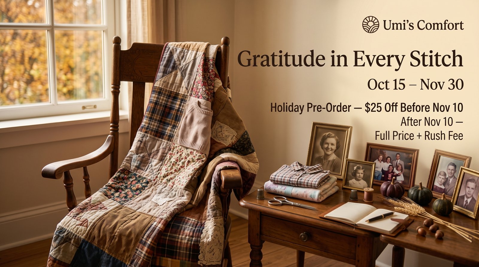 Gratitude in Every Stitch — holiday pre-order savings, October 15 through November 30